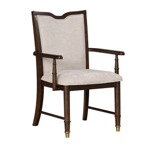 English Elm Transitional Westerham Arm Chair Set of 2 — Dark Cherry wood, upholstered comfort, gold-capped legs elegance Cherry 23 L x 41 W x 18 H B2741P406148