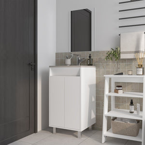 English Elm Saratoga Space-Saving Bathroom Cabinet with 2 Soft-Close Doors, White Melamine, Scratch-Resistant Finish B128P314812