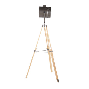 English Elm Floor Tripod Lamp Natural Wood Antique Metal Shade Adjustable Industrial Reading Light B202S01384