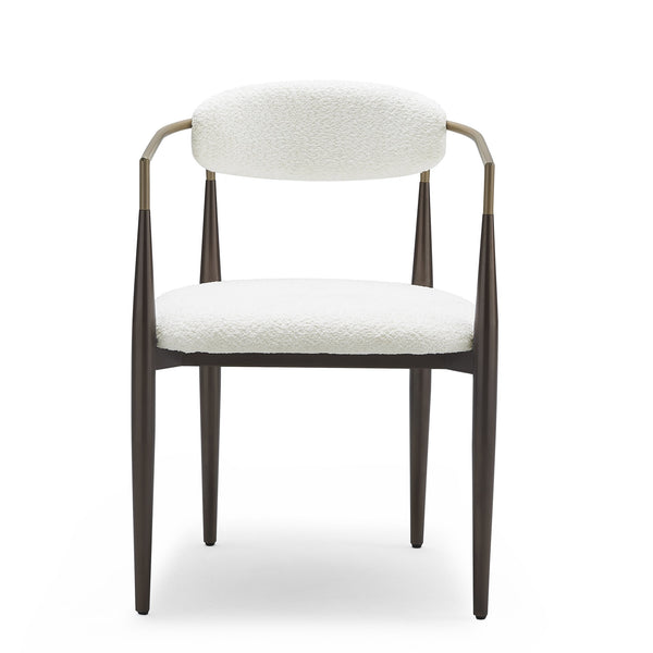 English Elm Christopher Knight Home® - Low Back Upholstered Dining Chair with Gold-Trim Iron Frame, Curved Open Backrest, Plush Comfort White+Gold N771P249346J