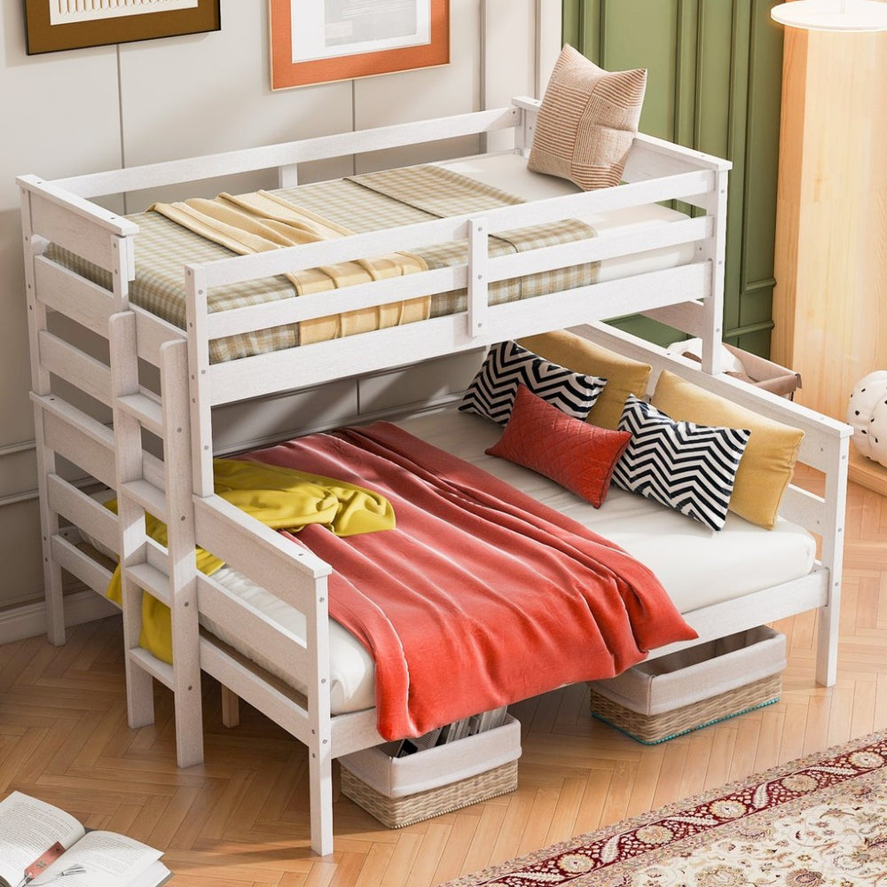 English Elm Wood Twin Xl Over Queen Bunk Bed With Ladder - Stylish Space-Saving Design For Kids & Guests! GX000446AAK-1-GIGA