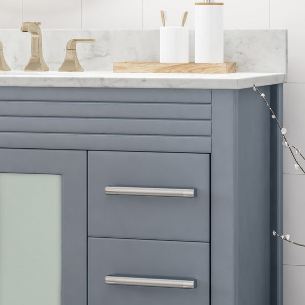 English Elm Christopher Knight Home® - 48'' Cabinet Grey Acacia Wood 48” Vanity with Frosted Glass Doors, 6 Soft-Close Drawers, No Top (96) 65596.00GRY