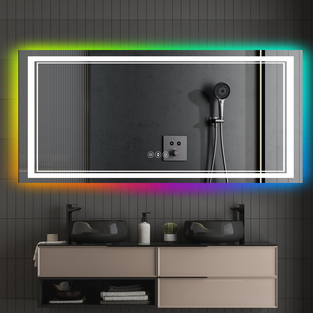 English Elm 84X32 Frameless Led Smart Bathroom Mirror With Anti-Fog, Dimmable Rgb Backlight & Safety Features T3757P347012