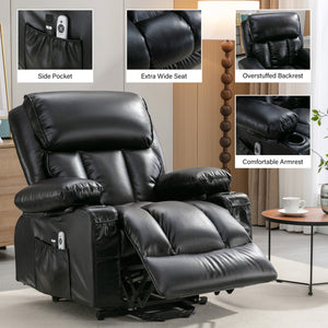 English Elm Power Lift Recliner Chair with Massage Heating Fleece Leather and Usb for Elderly Black W1807P299442