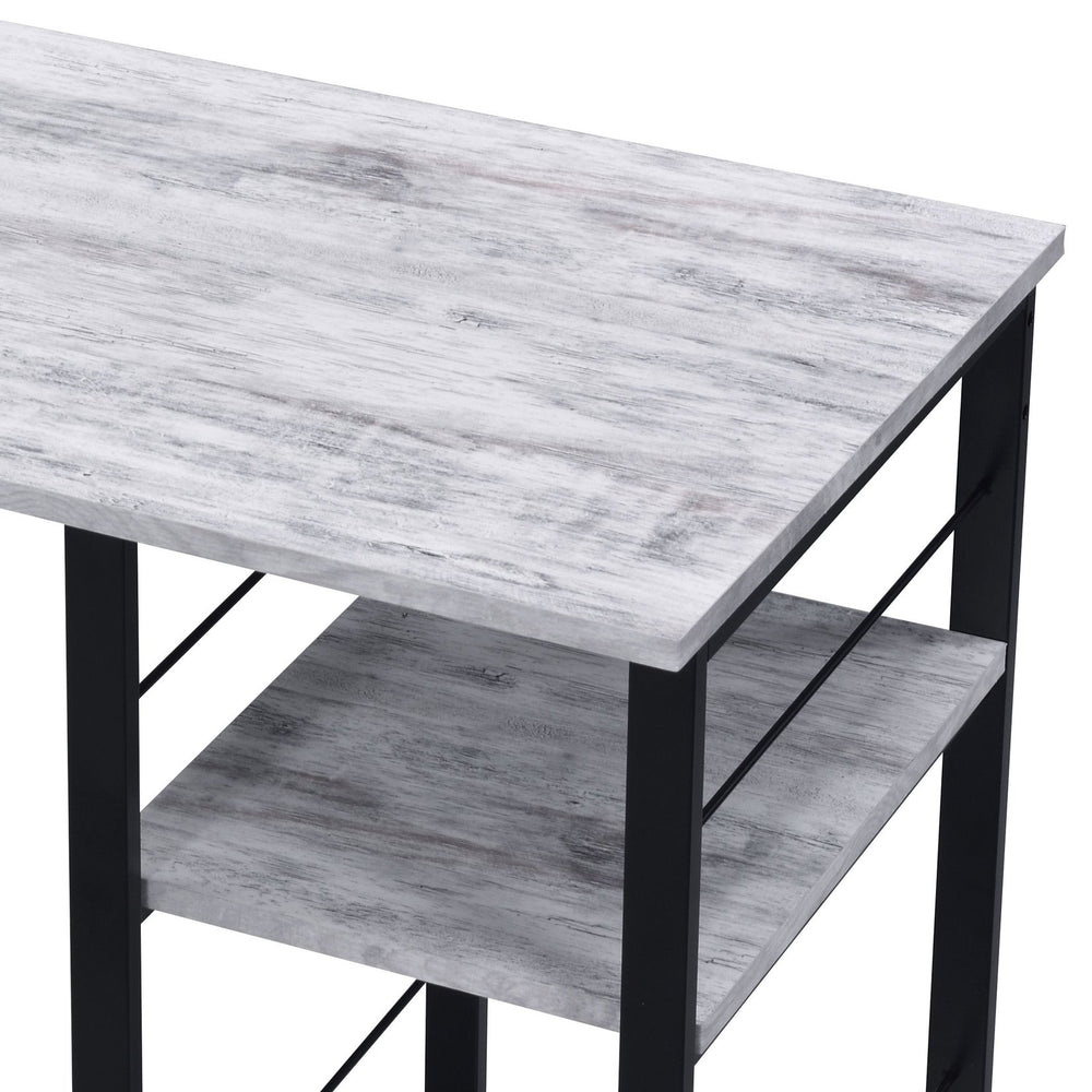 English Elm Vadna Antique White & Black Writing Desk with 2-Tier Shelf, Metal Open Base, Durable Composite Wood B2726P278581