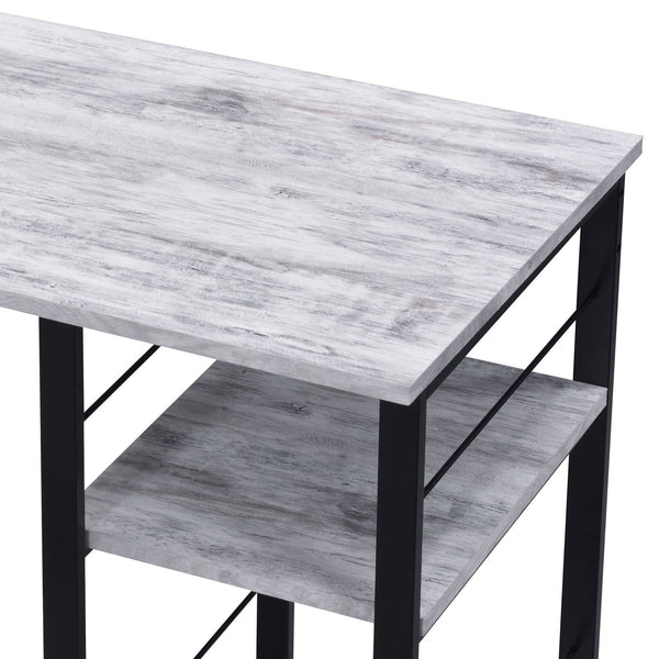 English Elm Vadna Antique White & Black Writing Desk with 2-Tier Shelf, Metal Open Base, Durable Composite Wood B2726P278581
