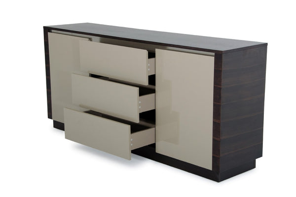 VIG Furniture Caligari Modern Oak & Grey Gloss Buffet With Soft-Close Drawers, Ample Cabinet Storage, Fully Assembled VGUNAC642-183