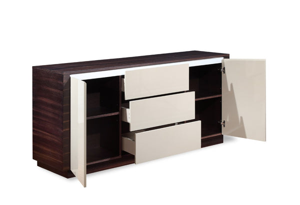 VIG Furniture Caligari Modern Oak & Grey Gloss Buffet With Soft-Close Drawers, Ample Cabinet Storage, Fully Assembled VGUNAC642-183