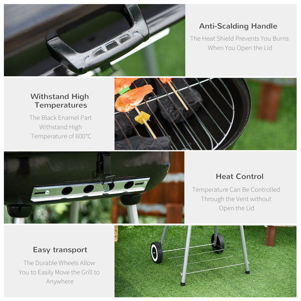 English Elm Outsunny Portable Charcoal Bbq Smoker Grill with Wheels Shelf and Adjustable Vents W2225P172524