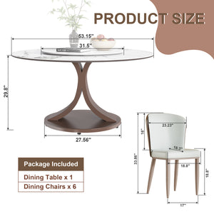 English Elm 53" Round Dining Table With Lazy Susan - Scratch & Heat Resistant Sintered Stone Top For Modern Homes W2699S00059
