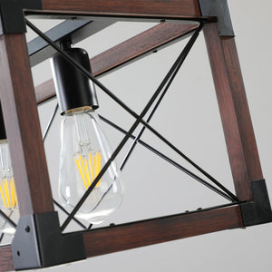 English Elm 32" Red Wood Industrial Farmhouse Pendant Light 5-Light Rectangle Chandelier for Kitchen Island Dining Room Cafes W2312P374775