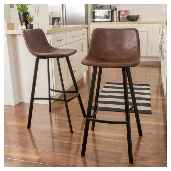 English Elm Christopher Knight Home® - Set of 2 Dax Faux Leather Barstool Brown with Faux Snakeskin Stitching, Cushioned Seat & Steel Legs 57582.00