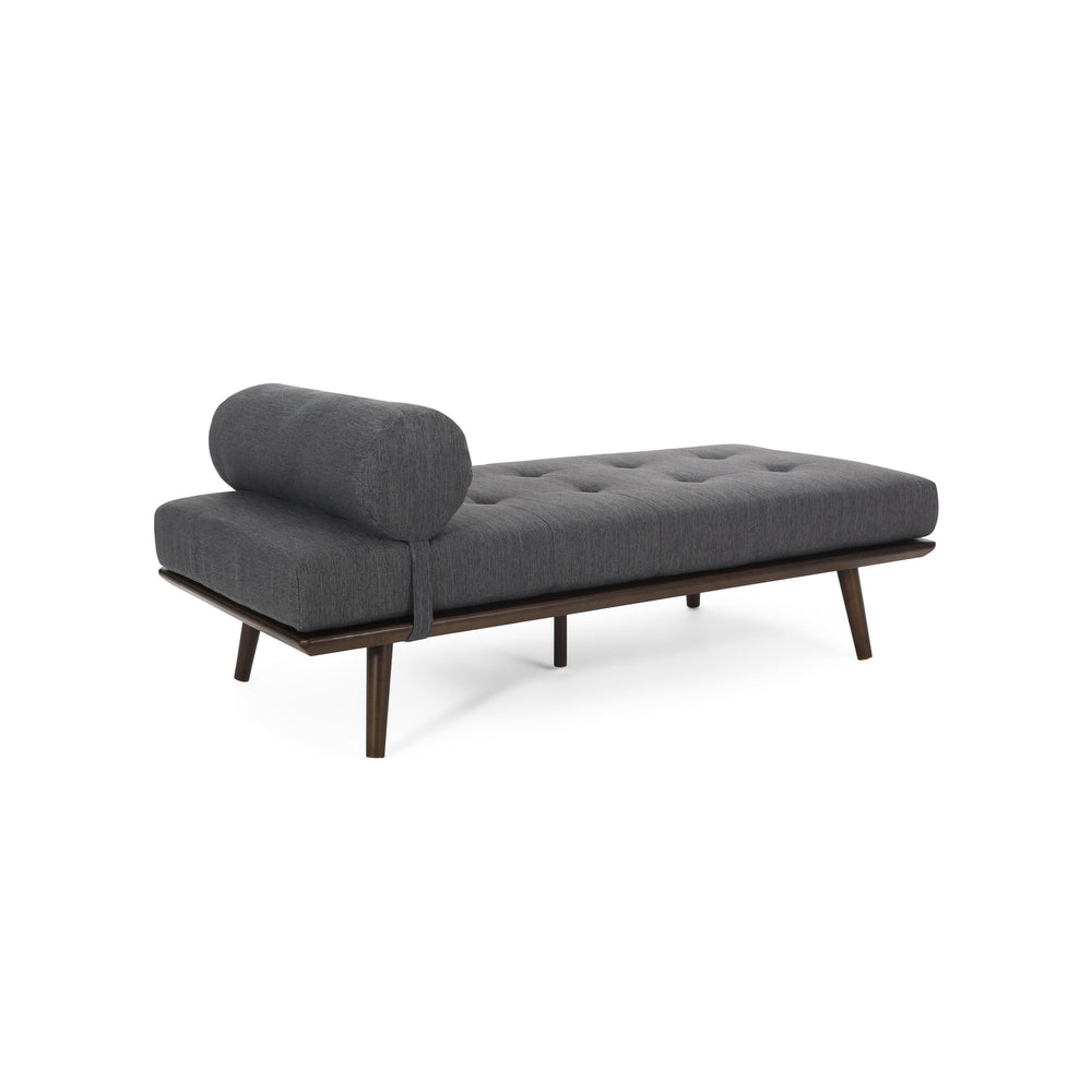 English Elm CHAISE Mid-Century Button-Tufted Waffle Stitch Lounge with Bolster Pillow and Rubberwood Frame Elegance Charcoal 70.75 L x 31.75 W x 9.5 H W2297P190130