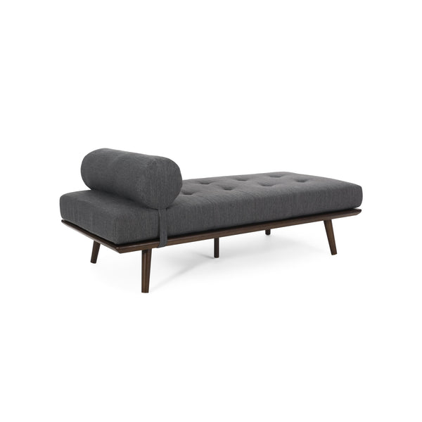 English Elm CHAISE Mid-Century Button-Tufted Waffle Stitch Lounge with Bolster Pillow and Rubberwood Frame Elegance Charcoal 70.75 L x 31.75 W x 9.5 H W2297P190130