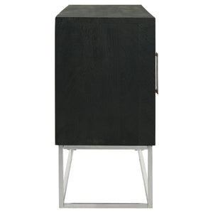 English Elm Washoe Rustic Walnut and Silver 4-Door Accent Cabinet with Metal Legs, Storage Shelves, 67"W B062P358336