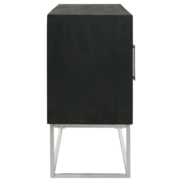English Elm Washoe Rustic Walnut and Silver 4-Door Accent Cabinet with Metal Legs, Storage Shelves, 67"W B062P358336