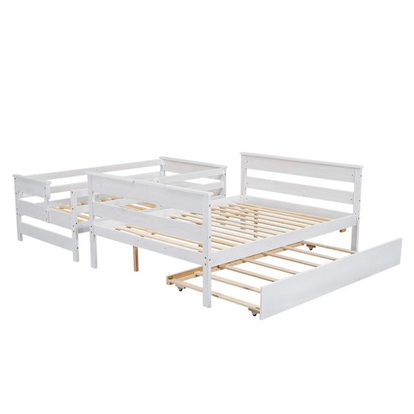 English Elm Wood Twin over Full Bunk Bed with Twin Trundle – Space-Saving Pine/MDF Triple Bed, Sturdy & Safe Design White GX000448AAK-1