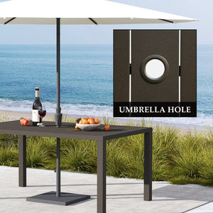 English Elm Outdoor Dining Table For 6 - Durable Rectangular Metal Patio Table With Umbrella Hole For All Seasons W1859P359856