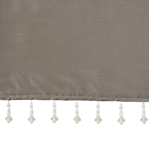 JLA Home Madison Park - Lightweight Faux Silk Valance with Beaded Trim, Lined Twist-Tab Top for Privacy and Elegant Draping Pewter MP41-4452