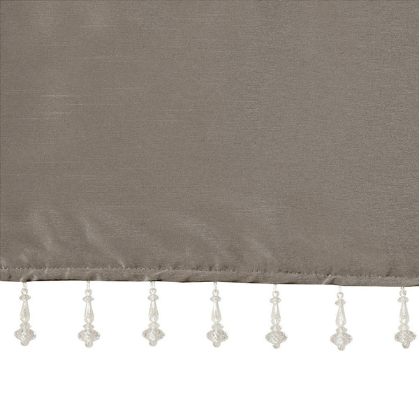 JLA Home Madison Park - Lightweight Faux Silk Valance with Beaded Trim, Lined Twist-Tab Top for Privacy and Elegant Draping Pewter MP41-4452