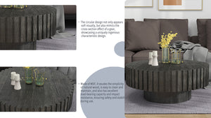 English Elm Modern Circular Black Coffee Table, 31.4-Inch Natural Wood Design For Living, Study & Dining Rooms W1727P251153