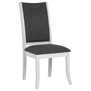 English Elm Tyler Round Dining Set Seats Six with High-back Upholstered Chairs in Pearl White B062S01800