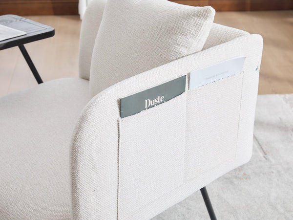 English Elm Leisure Linen Accent Chair with Built-in Side Table Pockets and Lumbar Pillow Modern Beige W395P453307