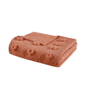 JLA Home Intelligent Design - Clip Clip Jacquard Duvet Cover Set with Pompom Texture, OEKO-TEX, Antimicrobial, Button Closure Rust ID12-2276