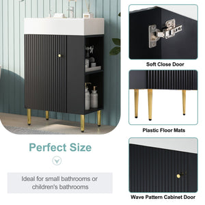 English Elm 21.6" Black Modern Bathroom Vanity with Ceramic Sink, Right Side Storage, Gold Legs & Soft-Close Doors SV000006AAB