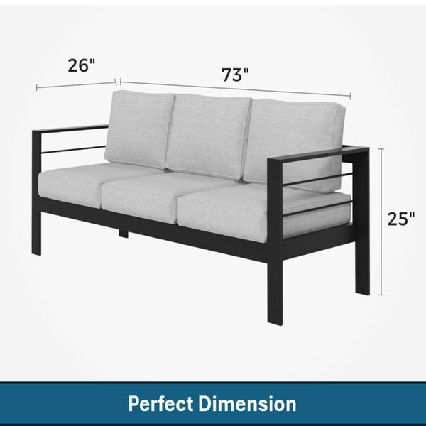 English Elm 3-piece Outdoor Aluminum Conversation Set with Deep Cushions and Wpc Coffee Table Light Gray B082S00099