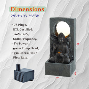 English Elm 28" Outdoor Buddha Resin Fountain Led Lit Tiered Water Feature for Patio Garden W853P412657