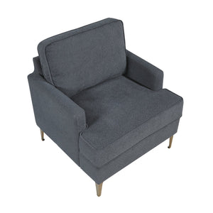 English Elm Modern Comfort Accent Chair with Chenille Upholstery, Brushed Gold Metal Legs, Durable Plywood Frame Dark Gray 29 L x 23 W x 26 H B011P308021