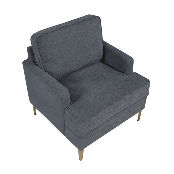English Elm Modern Comfort Accent Chair with Chenille Upholstery, Brushed Gold Metal Legs, Durable Plywood Frame Dark Gray 29 L x 23 W x 26 H B011P308021