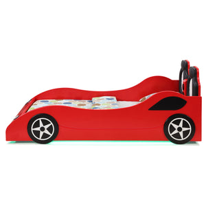 English Elm Solana Race Car Twin Bed with LED Underglow Lights, Padded Seat Headboard & Realistic Wheels - Red B062S01111