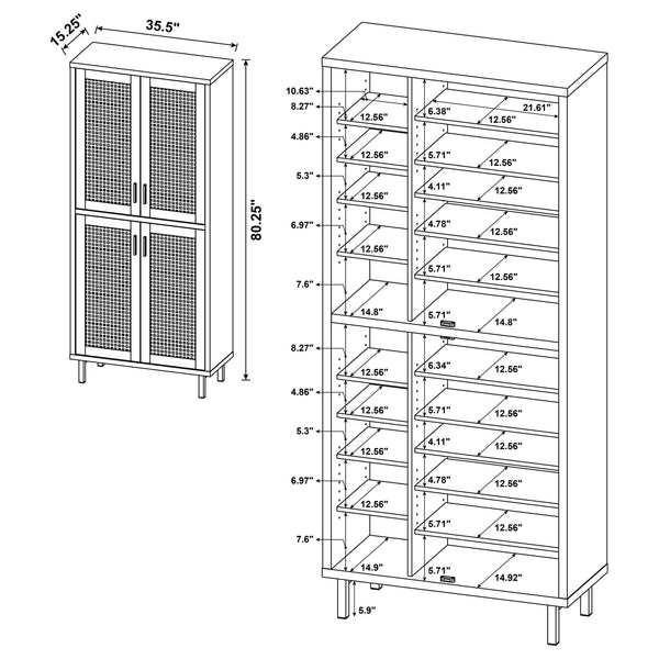 English Elm Stagg Oak Finish Shoe Cabinet with Cane Doors and Black Metal Legs for Entryway B062P451793