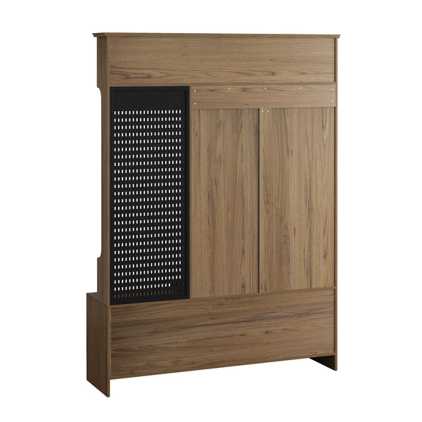 English Elm Multi-purpose Hallway Hall Tree with Linen Cushion Bench, Pegboard, Hooks, Drawers & Shoe Storage Brown W757P196819