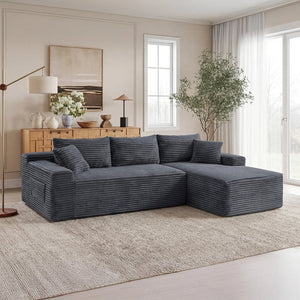 English Elm 106.3" Jumbo Corduroy L-shaped Sectional Deep Seat Sofa No Assembly Modern Living W5515S00035