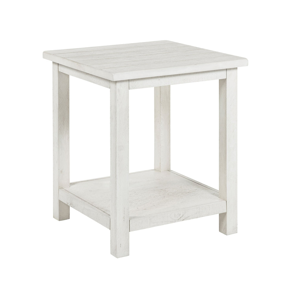 English Elm Wood Pine End Table with Open Shelf Rustic Farmhouse Living Room Accent Piece White B016P472796