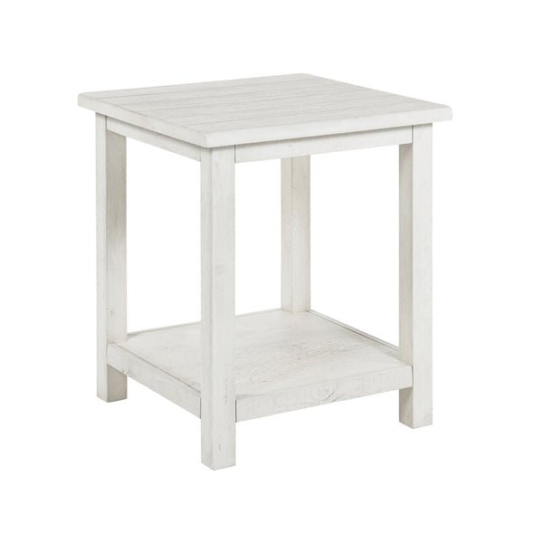English Elm Wood Pine End Table with Open Shelf Rustic Farmhouse Living Room Accent Piece White B016P472796