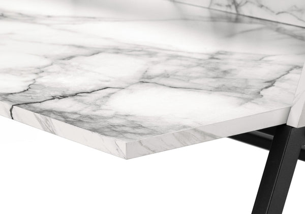English Elm Computer Desk With Marble Look Surface, Black Metal Frame, Compact Storage For Home Office Use B2710P219835