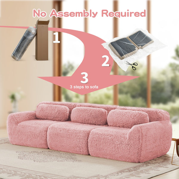 English Elm 114''soft Plush Modular Sectional Sofa with Cloud Cushions for Living Room Theater Pink W714S01558