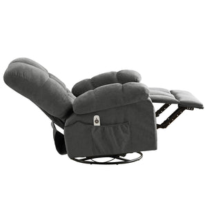 English Elm Massage Swivel Recliner Oversized Chair with Heating Nodes and Usb Port for Living Room Gray W1521P352671