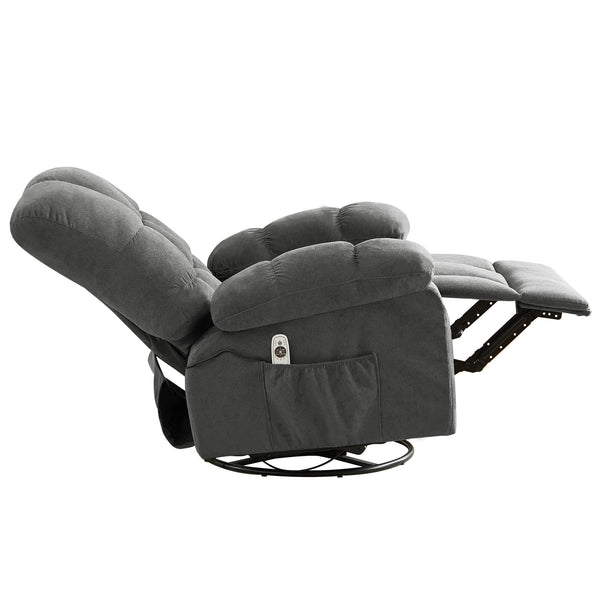 English Elm Massage Swivel Recliner Oversized Chair with Heating Nodes and Usb Port for Living Room Gray W1521P352671