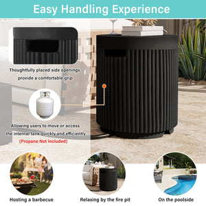 English Elm U_style Outdoor Mgo Propane Tank Cover Round Patio Side Table Fluted Stone Finish N711P410569B