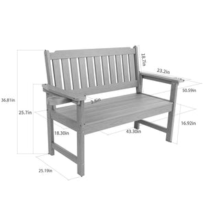 English Elm Weather Resistant Hips Outdoor Bench Slatted Backrest Ergonomic Patio Porch Park Seating W2085P361570