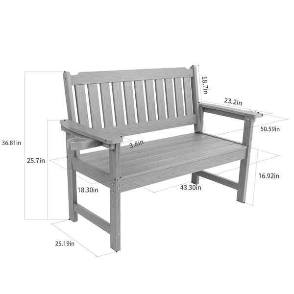 English Elm Weather Resistant Hips Outdoor Bench Slatted Backrest Ergonomic Patio Porch Park Seating W2085P361570