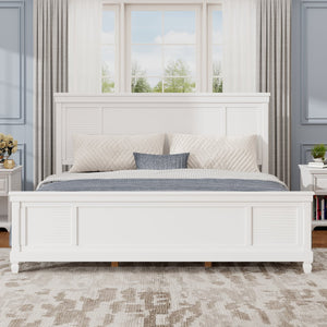 English Elm King Solid Wood Platform Bed White Farmhouse Headboard Low Profile Sturdy Frame N758K649900K