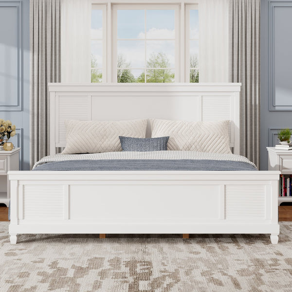 English Elm King Solid Wood Platform Bed White Farmhouse Headboard Low Profile Sturdy Frame N758K649900K