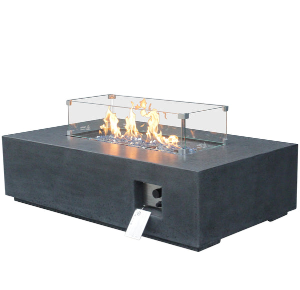 English Elm 52 Modern 52in Rectangular Propane Fire Pit Table 65,000 BTU Lightweight Concrete for Patio Gatherings Black+ Gray W2620P182374