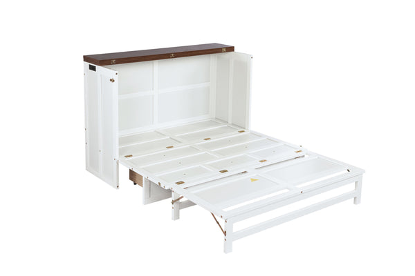 English Elm Murphy Cabinet Bed Full Pine Frame Built in Charging Station Drawer Studio Guest Room W504S00192